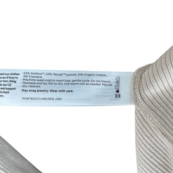 EILEEN FISHER Cream Neutral Ribbed Knit Short Sleeve Open Cardigan Sweater Large - Picture 4 of 5